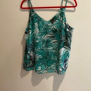 Tropical Green Leaf Print Women's Top large Ann Taylor